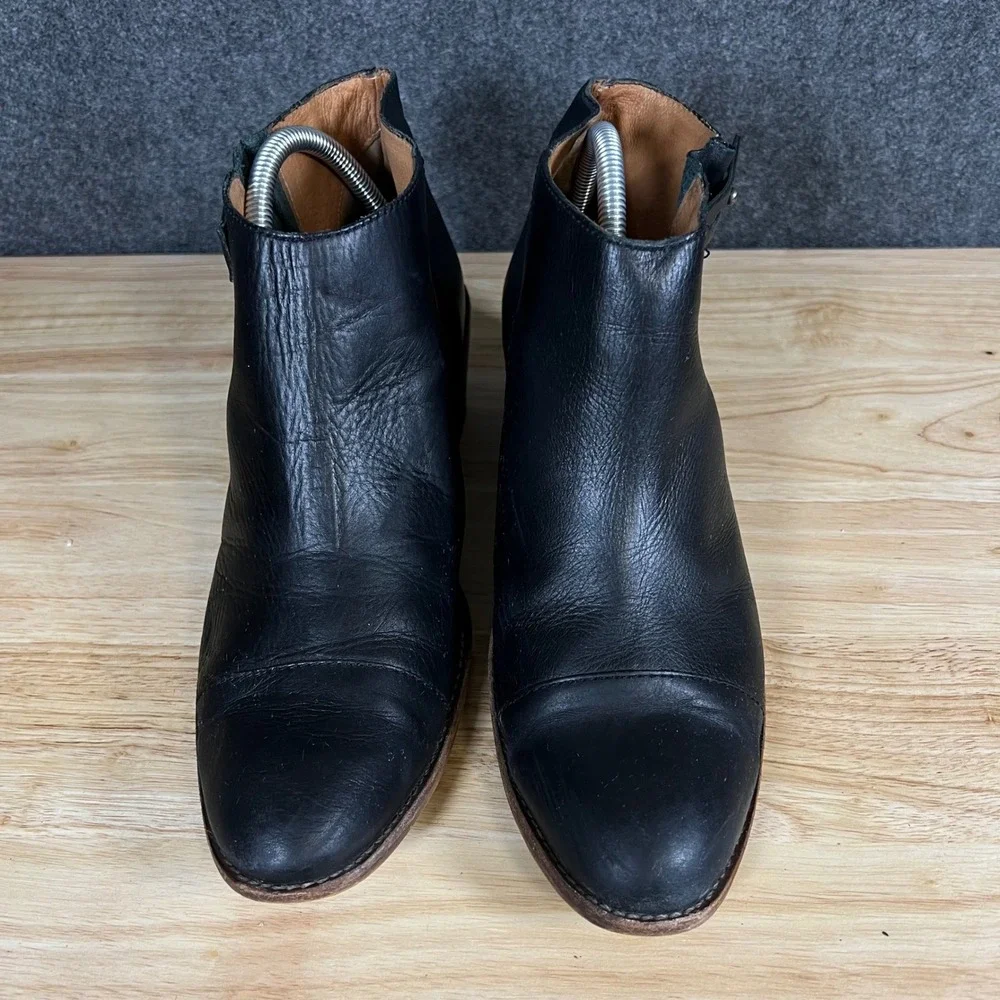 Madewell Black Leather Cap Toe Ankle Boots Side Buckle B8034 Size 11